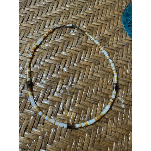 Vintage 70's Puka Shell Tiger Eye Beaded Necklace Chocker Twist Closure - Picture 2 of 9